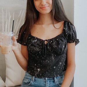 Black and White Star Print Crop Top